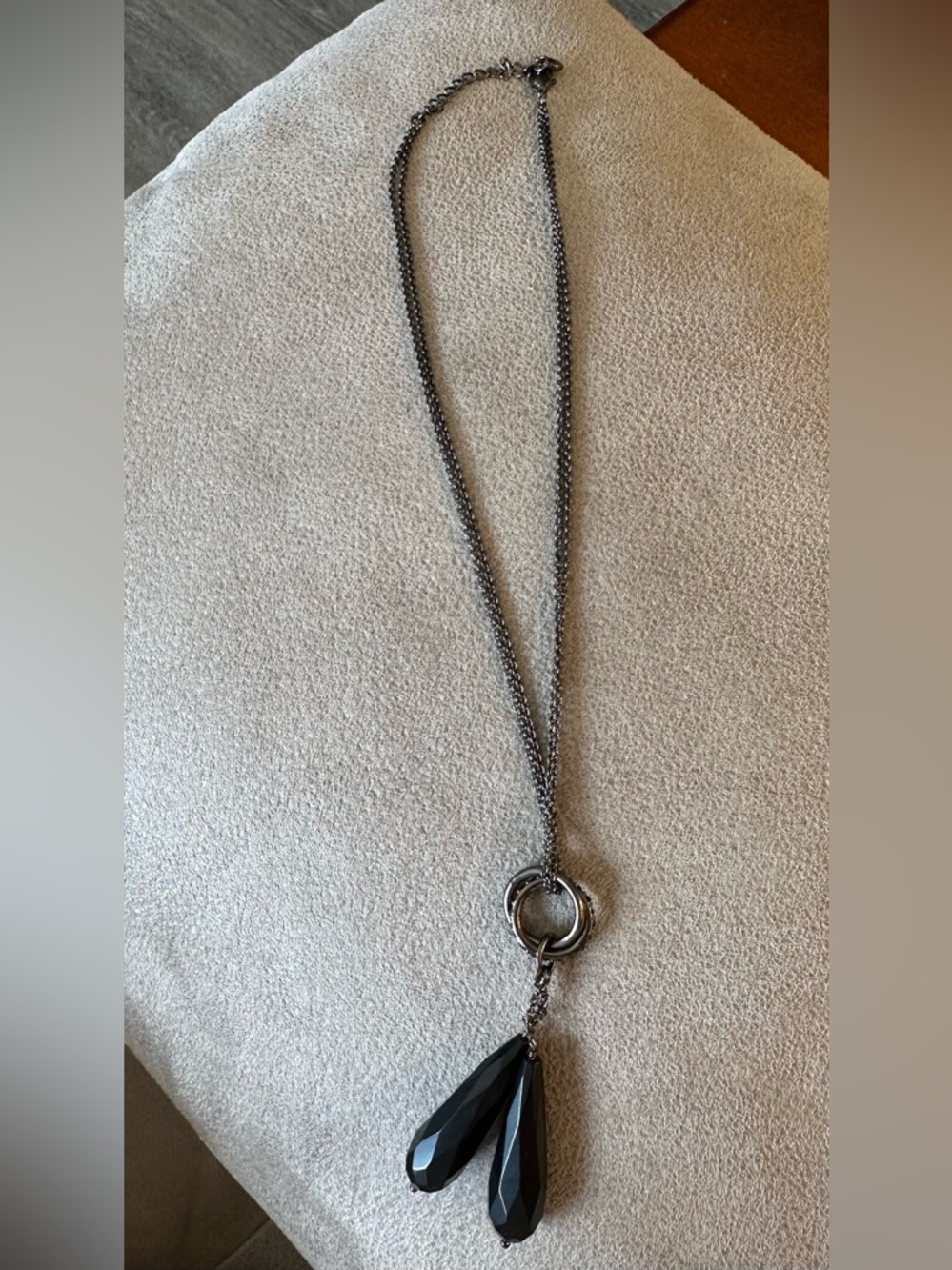 LC Gunmetal Chain Necklace with Logo Charm